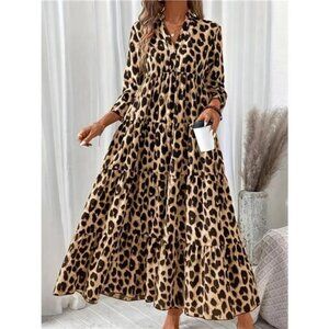 Leopard 3/4 Sleeve Midi Dress
